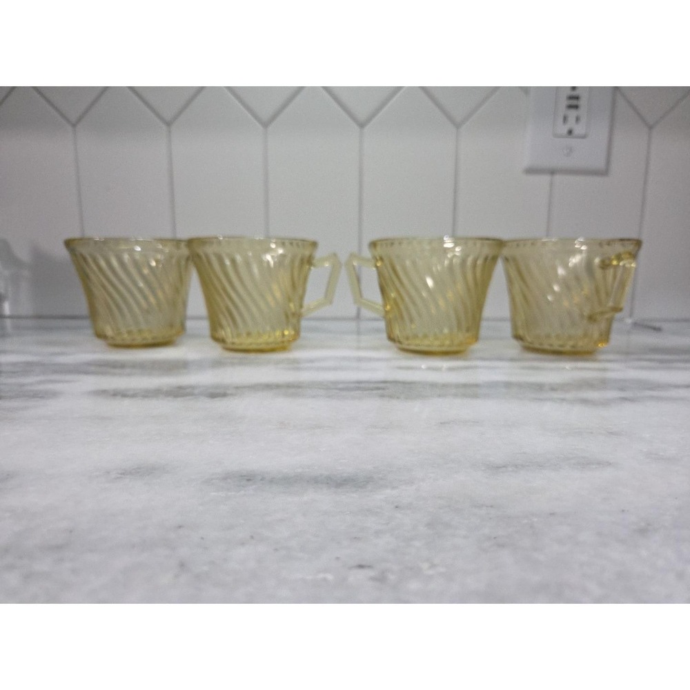 Federal Glass Diana Amber Yellow Coffee Cups, Set of 4, Vtg‎ Twisted Optic Glass - Picture 2 of 9